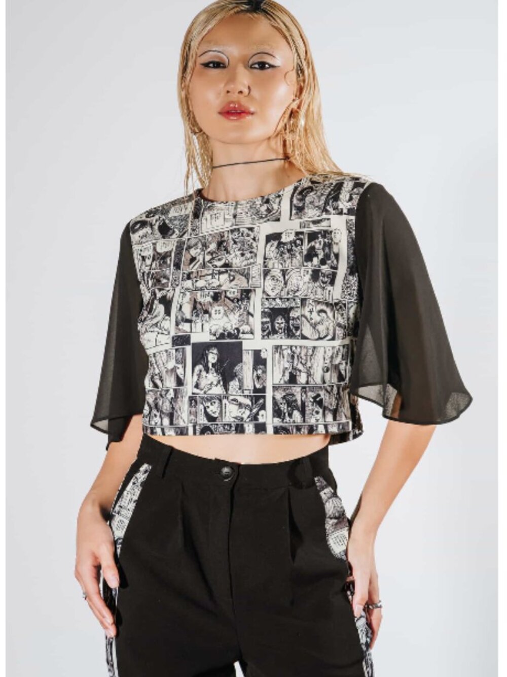 Blackmilk Junji Ito Sheer Sleeve Crop Top